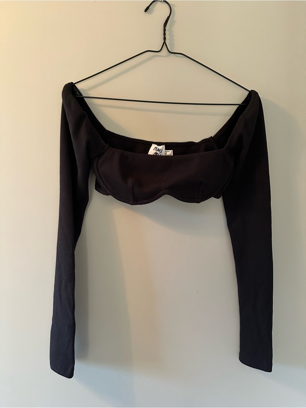 Princess Polly Black Off-Shoulder Ribbed Crop Top